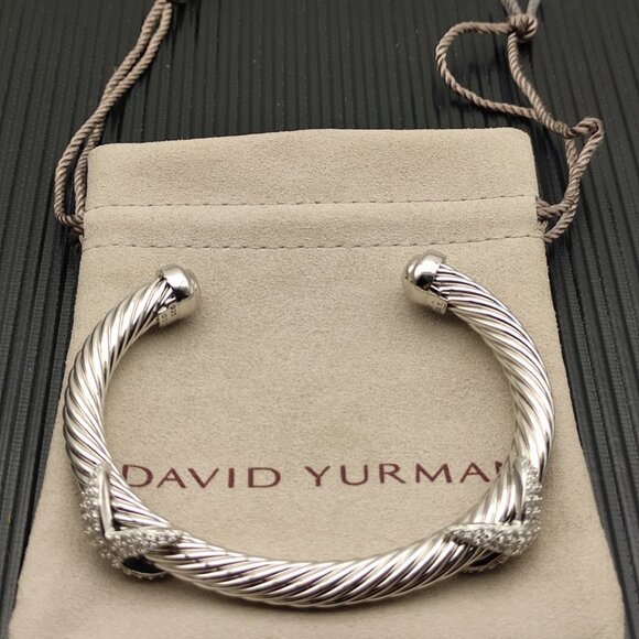 David Yurman Silver 7mm Diamond Double X Bracelet